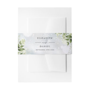 Greenery Floral Snowflakes Winter Wedding Invitation Belly Band