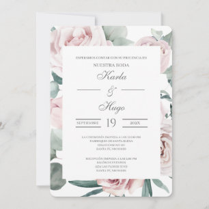 Greenery floral Spanish Wedding Invitation