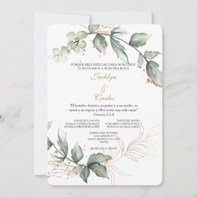 Greenery floral  Spanish Wedding Invitation (Front)