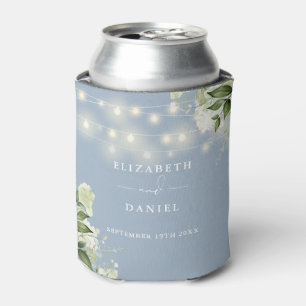Greenery Floral String Lights Dusty Blue Wedding Can Cooler