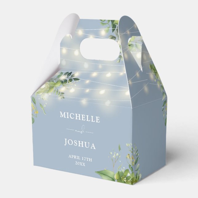 Greenery Floral String Lights Dusty Blue Wedding Favour Box (Back Side)