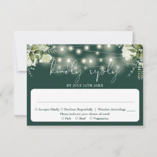 Greenery Floral String Lights Emerald Wedding RSVP Card