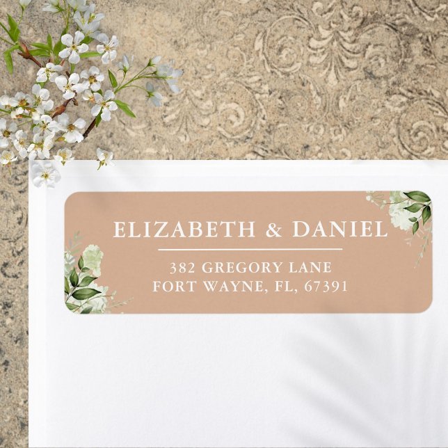 Greenery Floral Tan Wedding Return Address Label (Greenery Floral Tan Wedding Return Address Label)