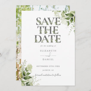 Greenery Floral Typography Photo Wedding Save The Date