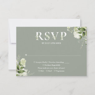 Greenery Floral Typography Sage Green Wedding RSVP Card