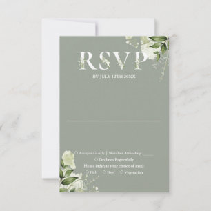 Greenery Floral Typography Sage Green Wedding RSVP Card