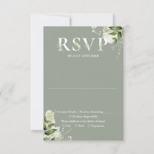 Greenery Floral Typography Sage Green Wedding RSVP Card