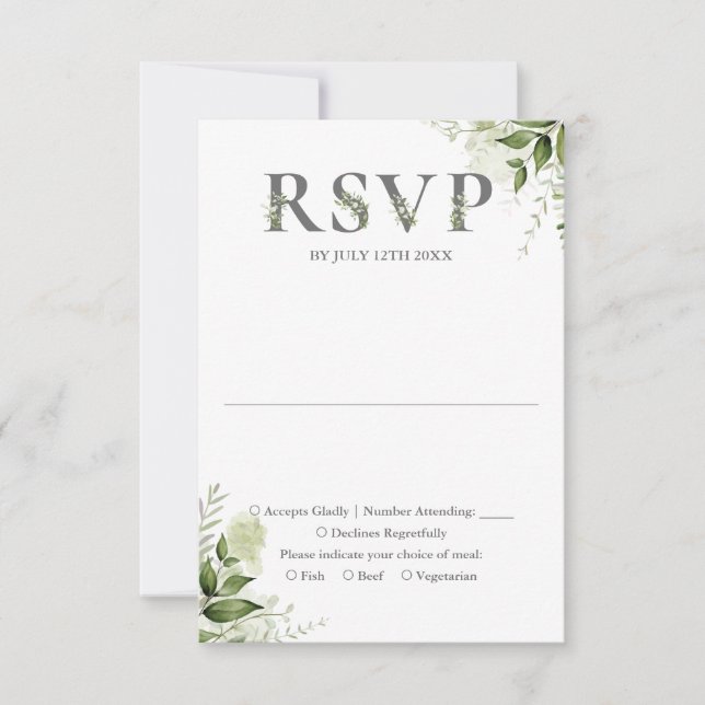 Greenery Floral Typography Wedding RSVP Card (Front)