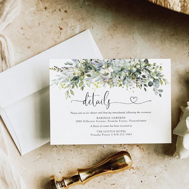 Greenery Floral Wedding Ceremony Details Card (Creator Uploaded)