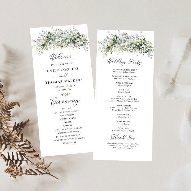 Greenery Floral Wedding Ceremony Program (Creator Uploaded)