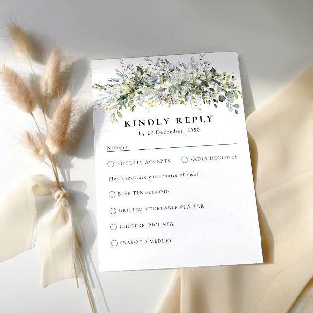 Greenery Floral Wedding Ceremony RSVP Card (Creator Uploaded)