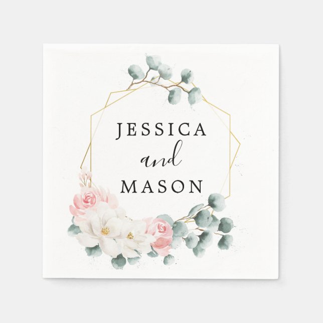 Greenery Floral Wedding Cocktail Napkin (Front)