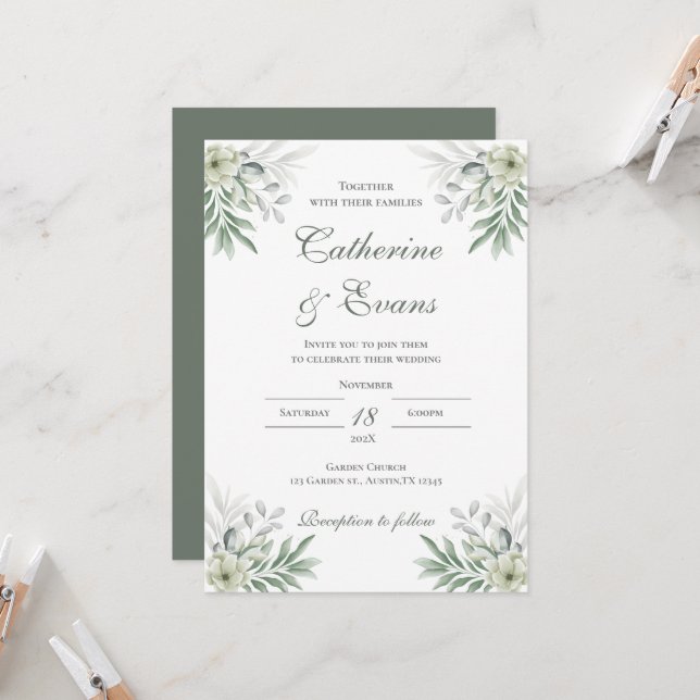 Greenery FLoral Wedding invitation (Front/Back In Situ)