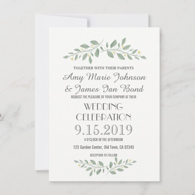 Greenery Floral Wedding Invitations (Front)