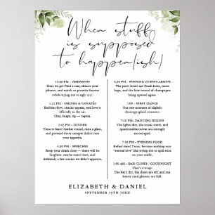 Greenery Floral Wedding Itinerary Sign