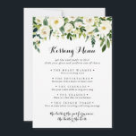 Greenery Floral Wedding Kissing Menu Game Card<br><div class="desc">This greenery floral wedding kissing menu game card is perfect for a rustic wedding reception. The design features elegant watercolor white peonies with green foliage.</div>