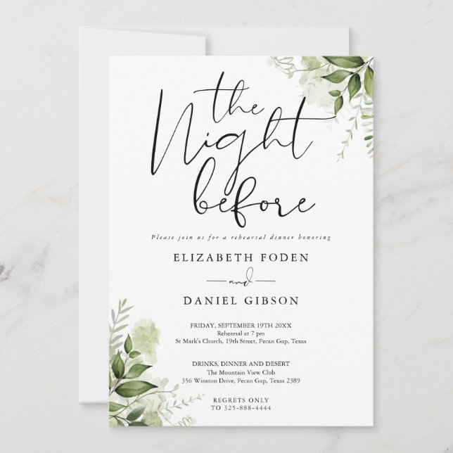 Greenery Floral Wedding Rehearsal Dinner Invitation (Front)