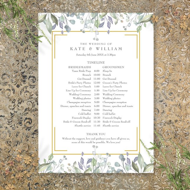 Greenery Floral Wedding Schedule Timeline Program (Greenery Floral Wedding Schedule Timeline Program)
