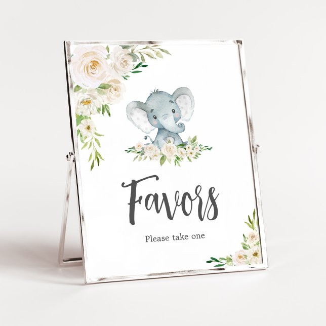 Greenery Floral White Elephant Baby Shower Favours Poster (A Little Peanut is on the Way Baby Shower Favors Sign)