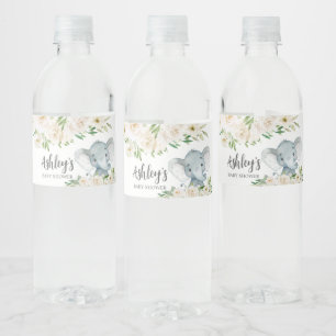 Greenery Floral White Elephant  Water Bottle Label