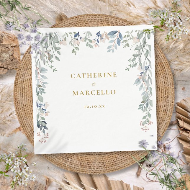 Greenery Floral Wildflowers Gold Wedding Napkin (Greenery Floral Wildflowers Gold Wedding Napkins)