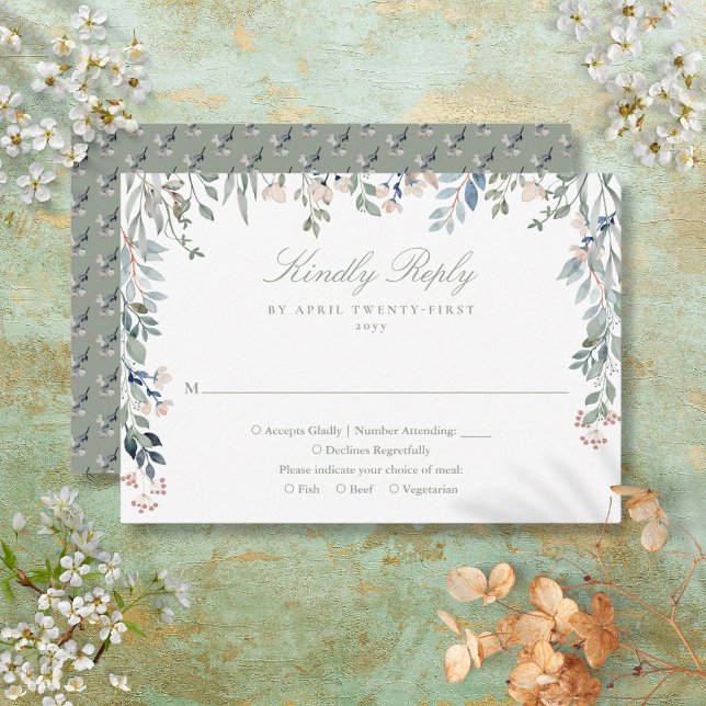 Greenery Floral Wildflowers Sage Green Wedding RSVP Card (Greenery Floral Wildflowers Sage Green Wedding RSVP Card)