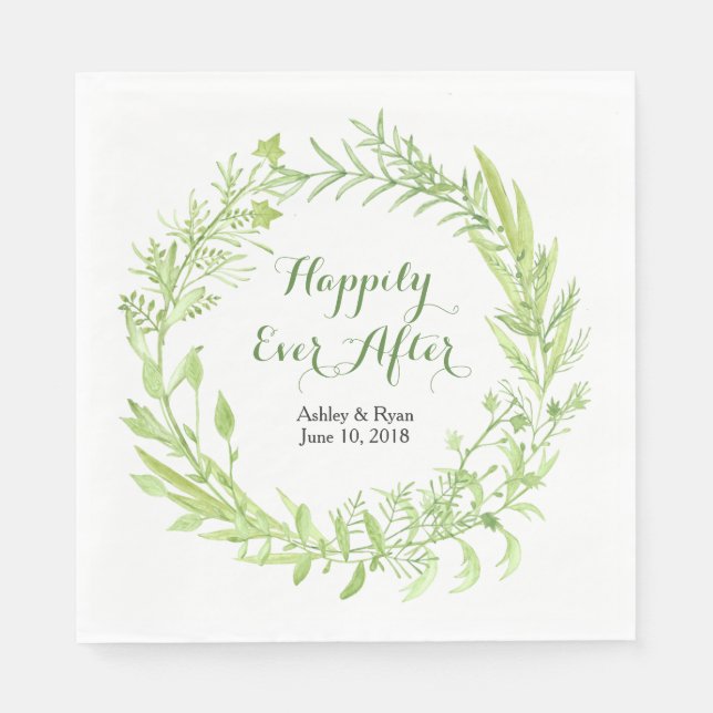 Greenery Floral Wreath Wedding Napkin (Front)