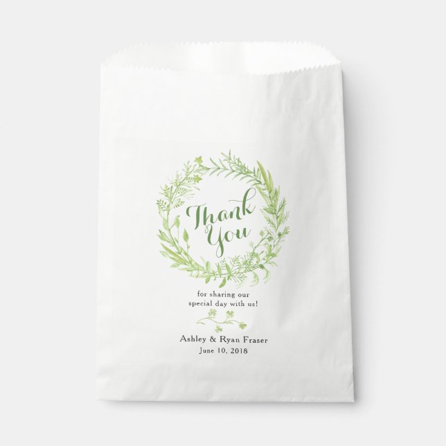 Greenery Floral Wreath Wedding Thank You Favour Bag (Front)