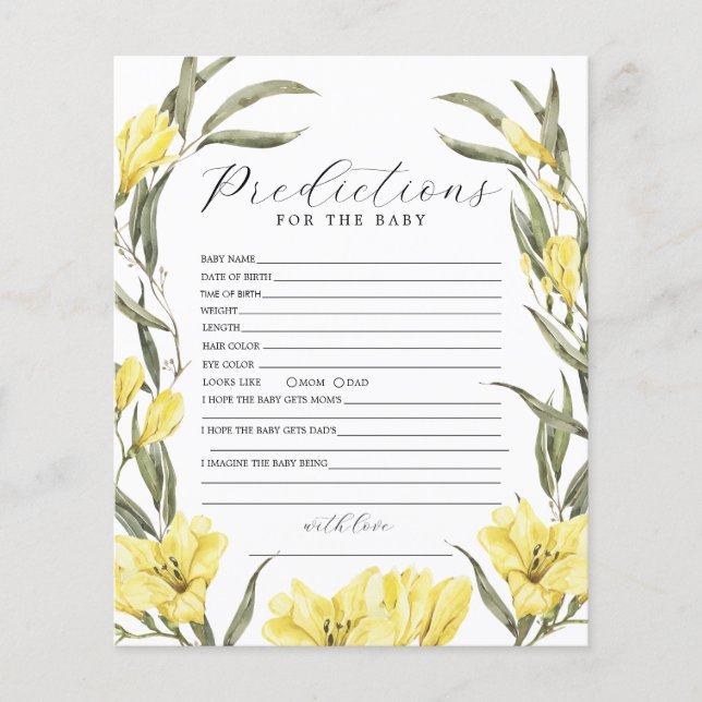 Greenery Flowers Baby Shower Prediction Game (Front)