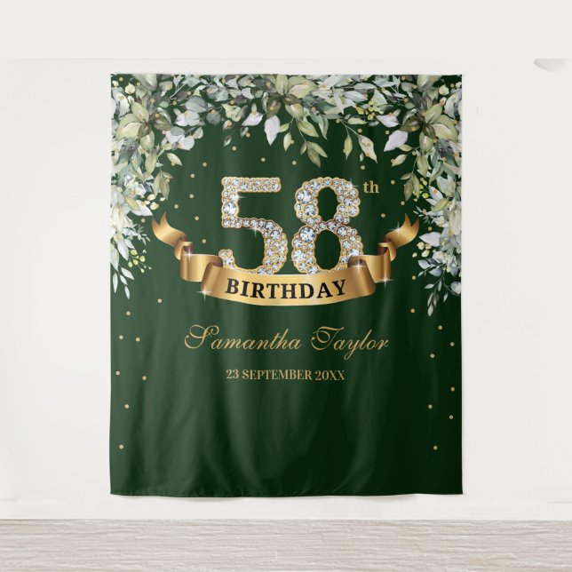 Greenery folaige leaves eucalyptus gold birthday tapestry (Front)