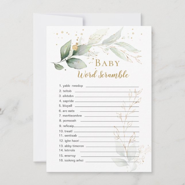 Greenery Foliage Baby Word Scramble Game (Front)