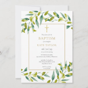 Greenery Foliage Baptism Christening Invitation