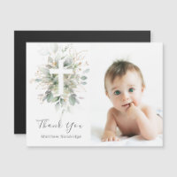 Greenery foliage Baptism Photo Thank You Magnetic