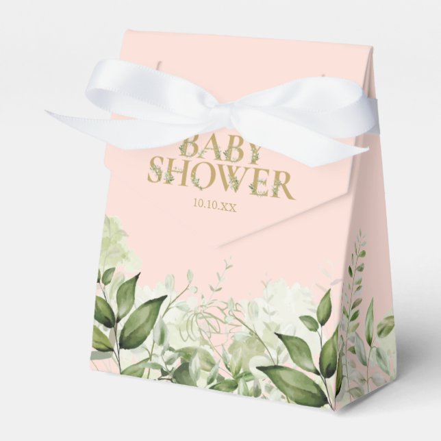 Greenery Foliage Blush Pink Gold Baby Shower Favour Box (Front Side)