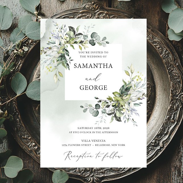 Greenery foliage boho modern eucalyptus wedding invitation (Greenery foliage boho modern eucalyptus wedding invitation)