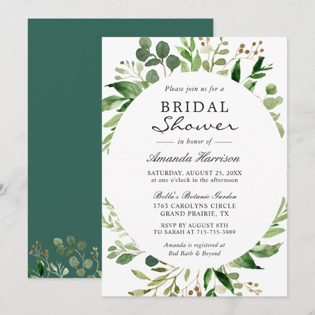 Greenery Foliage Bridal Shower Invitation (Front/Back)