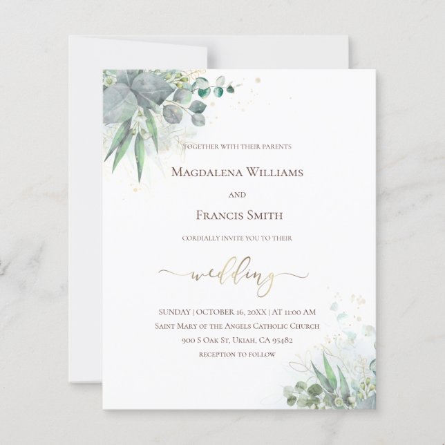 greenery foliage | budget wedding invitation (Front)