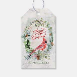 Greenery Foliage, Cardinal Bird Christmas  Gift Tags