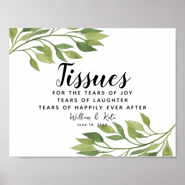 greenery foliage ceremony tissues wedding sign (Front)