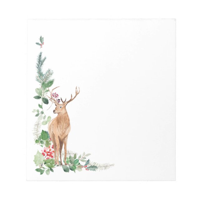 Greenery Foliage Christmas Deer Notepad (Front)