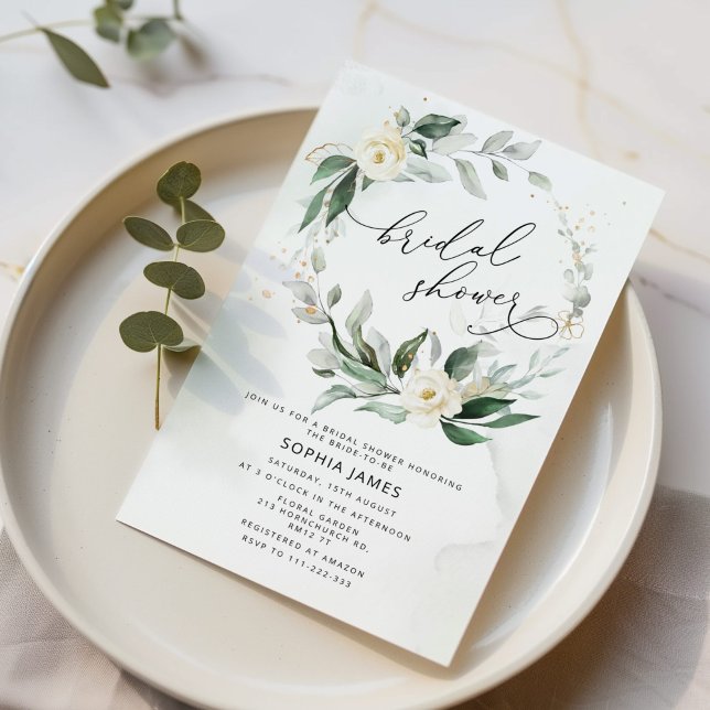 Greenery foliage elegant wreath bridal shower invitation (Creator Uploaded)