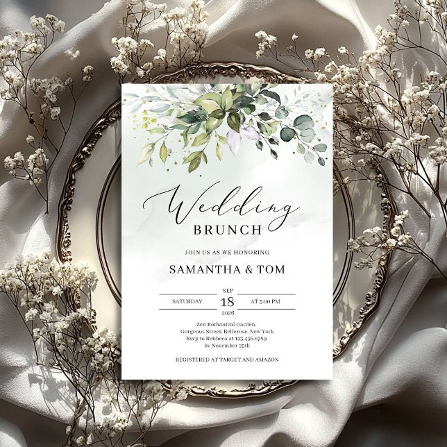 Greenery foliage eucalyptus boho wedding brunch invitation (Greenery foliage leaves eucalyptus boho wedding invitation)