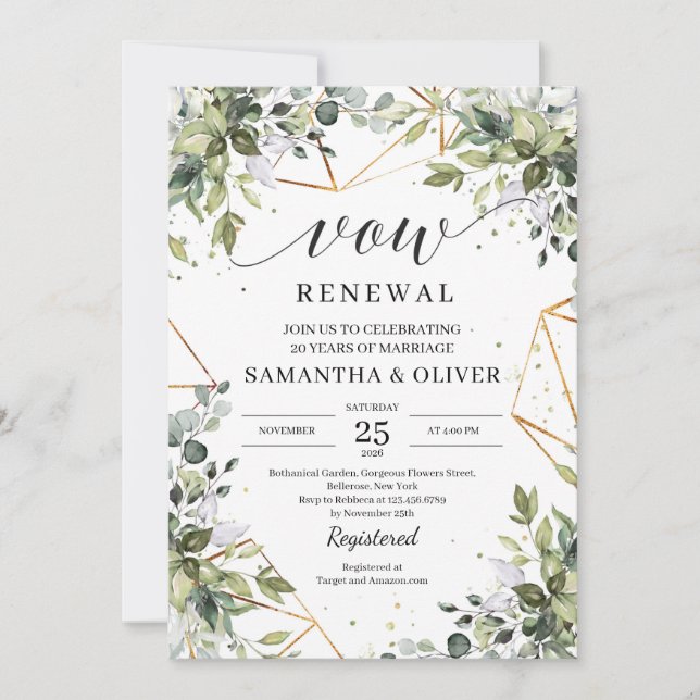 Greenery foliage eucalyptus leaves vow renewal invitation (Front)