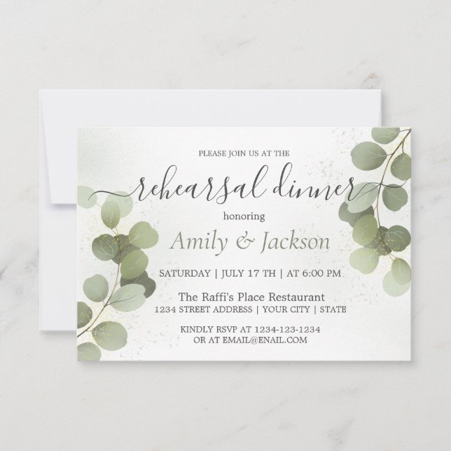 Greenery Foliage Eucalyptus Rehearsal Dinner  Invitation (Front)