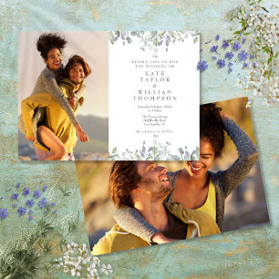 Greenery Foliage Floral Sage Lilac 2 Photo Wedding Invitation