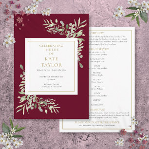 Greenery Foliage Funeral Memorial Order Of Service Program