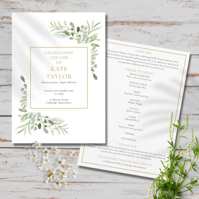 Greenery Foliage Funeral Memorial Order Of Service Program (Creator Uploaded)