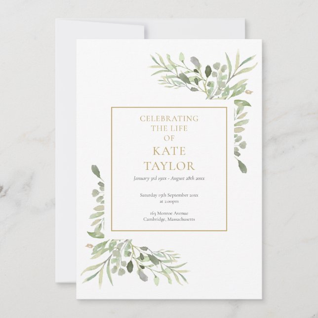 Greenery Foliage Funeral Order Of Service Program (Front)