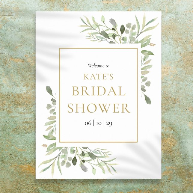 Greenery Foliage Gold Bridal Shower Welcome Poster (Greenery Foliage Gold Bridal Shower Welcome Poster)