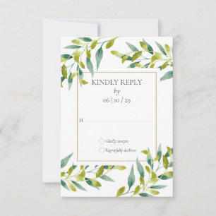 Greenery Foliage Gold Geometric Wedding RSVP Card